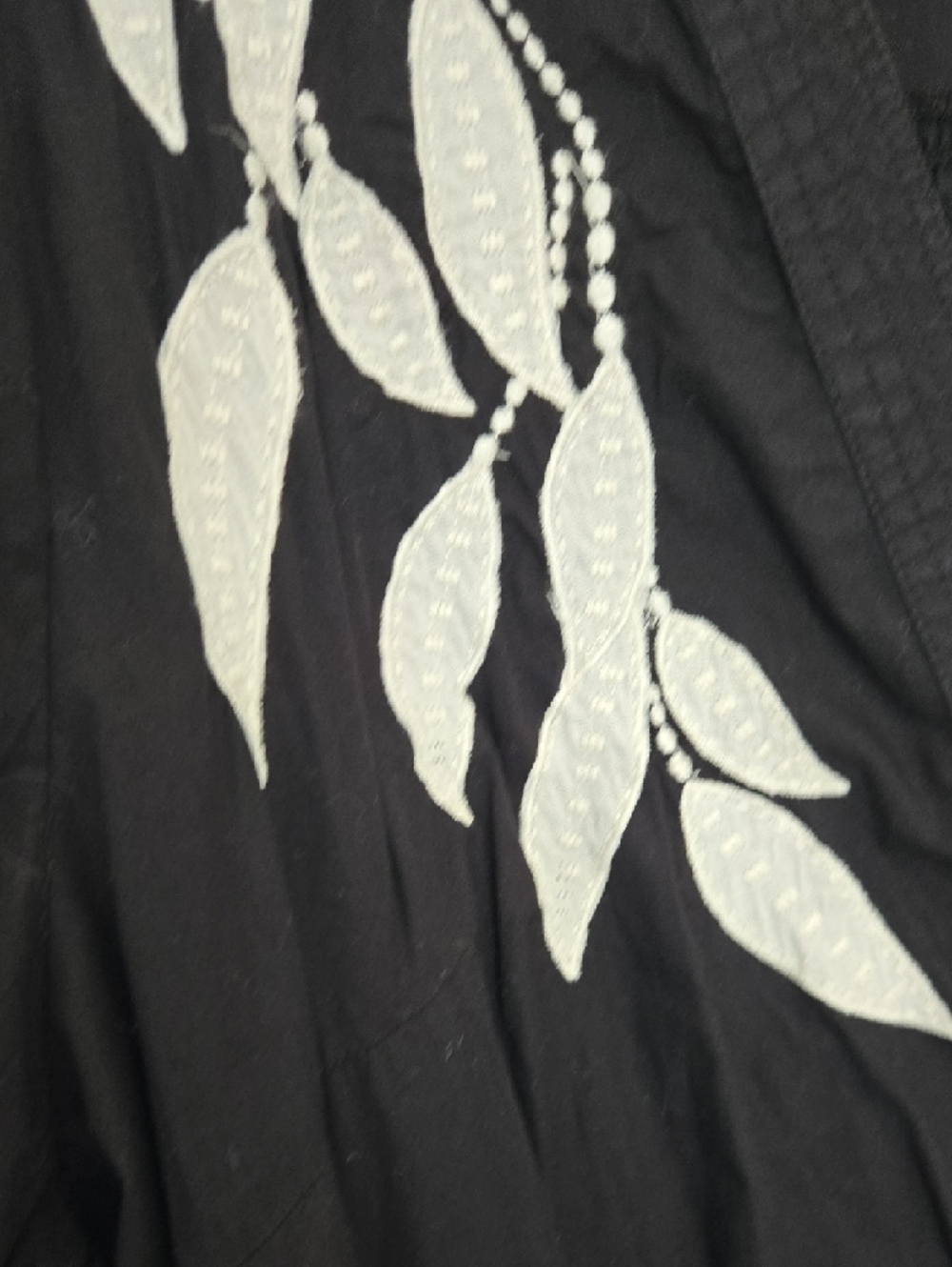 Anthropologie Black Embroidered V-Neck Puff Sleeve Cotton Dress Boho chic 2X - Picture 7 of 9